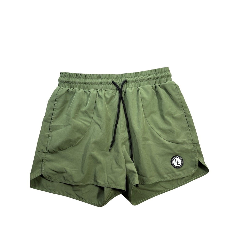 Lumberlegs Mens Athletic Gym Shorts Olive Green Small Elastic Waist Pocket Gorp